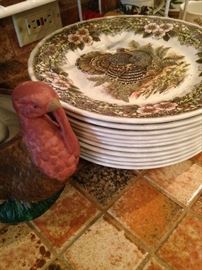 12  turkey plates called "Wildlife" by Churchill (Churchill china can trace its origins back to 1795 and the foundation of its first factory in what later became Stoke-on-Trent in Staffordshire, England.)