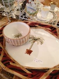 Palm tree platter and bowl - perfect for shrimp & sauce, chips and dip, or whatever!!