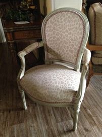 One of two Louis XVI chairs (has 4 matching reproduced chairs but with out arms)