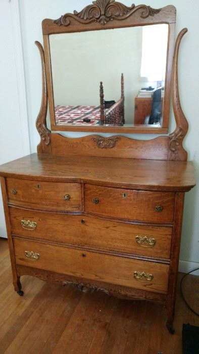 Golden Oak Dresser with Mirror