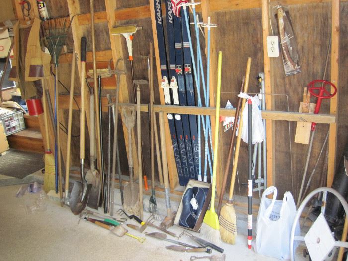 Lawn and Gardening Tools, Skis, Misc Garage Items