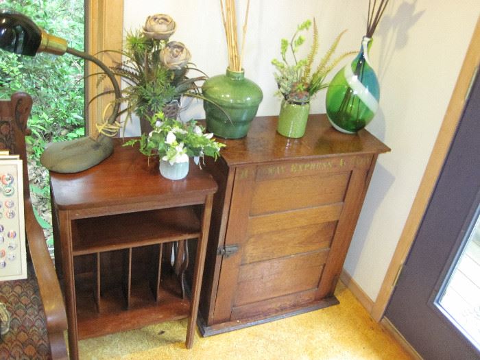 Antique Record Stand, Cabinet, Vases and Vintage Lamp