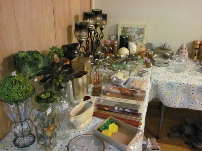 Many Candle Holders, Vases and Candles