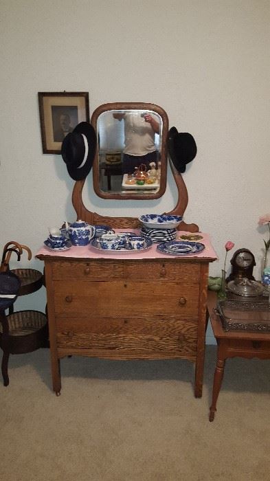 Antique dresser, Willowware Dishes