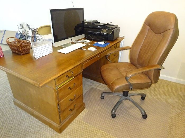 Executive Desk and Leather Executive Chair