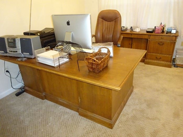 Full View of Executive Desk, Chair and Credenza and Apple Computer