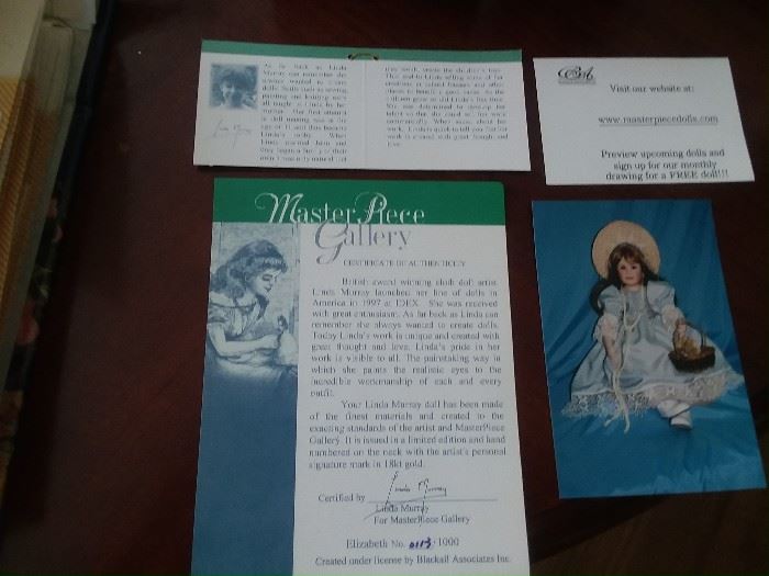 EXTREMELY RARE Porcelain Doll "Carla" with the original Certificate of Authenticity - officially signed & certified by Linda Murray For Master Piece Gallery. This rare Carla comes with its original box. COME see all the Rare Dolls in this collection! "Make an offer!!!