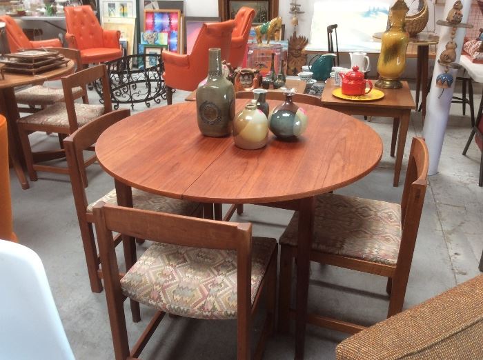Round teak dining table, chairs can be separate or together