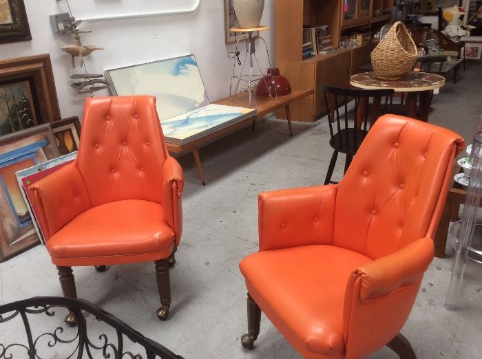 Orange vinyl chairs, set of 4