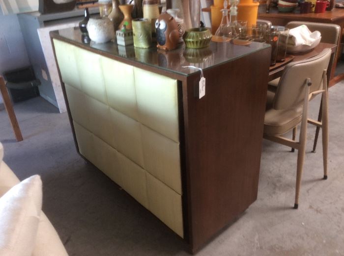 Vinyl fronted dresser with glass top