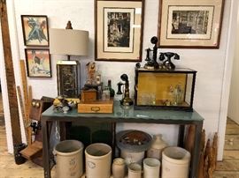 So many great “smalls” but some nice tables including this metal and glass consule