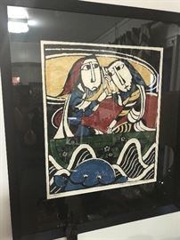 Back!  Sado Watanabe (this print was out on loan but is looking for a new home.) Truely a great example of the style and color of the treasured mid century artist. Jonah and the Whale, - signed and numbered