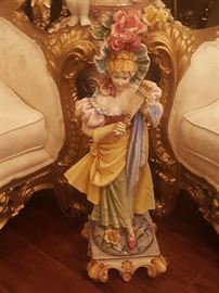 Italian female porcelain statue over 2 ft tall