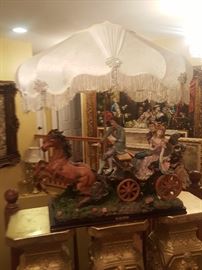 Horse and carriage lamp antique lampshade full of crystals