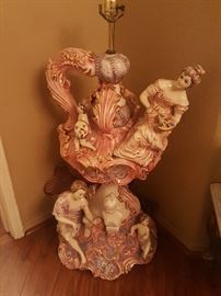 Over 4 foot tall Italian lamp porcelain with lampshade