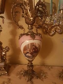 Antique Victorian porcelain and bronze vase
