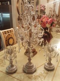 Silver candelabra set 3 piece Withrow Crystal