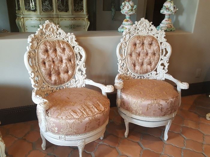 French style swivel chairs newly upholstery