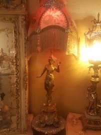 Roman-style bronze lamp with multi colored light bulb and remote control with decorative lamp shade with crystals