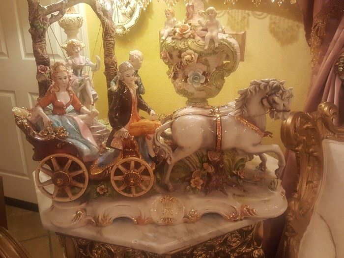 Horse and carriage Capodimonte Italian import porcelain