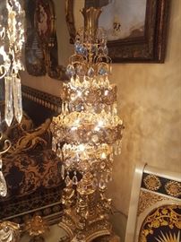 Over 4 foot tall crystal lamp Chandelier with multicolored crystals like new