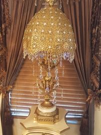 Large antique lamp with multicolored crystals