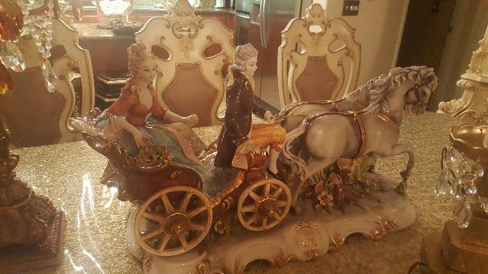 Horse and carriage Italian porcelain figurine