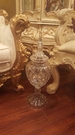 2 foot tall candy crystal dish with lead antique