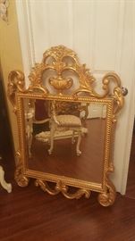 Antique gold leaf mirror with beveled mirror