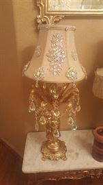 Antique gold plated lamp with lampshade full of crystal