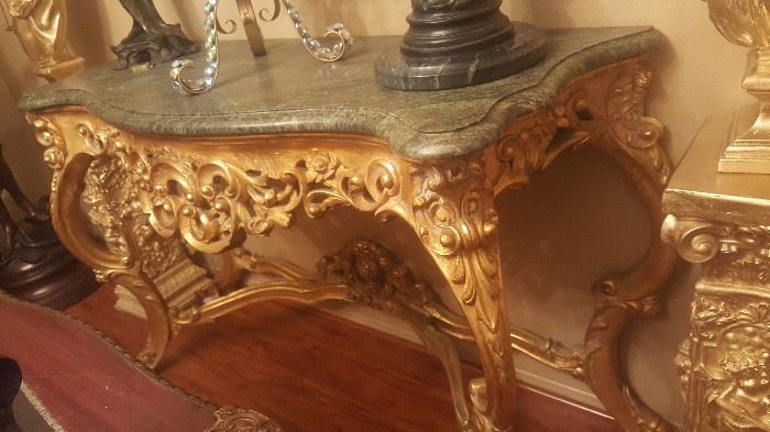 Console table with marble top and accessories home decor