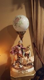 Antique Capodimonte lamp with hand-painted lamp shade