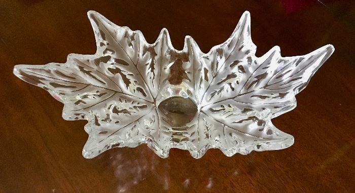 Lalique 18" Champs Elysees Frosted Leaf Centerpiece Bowl - Signed