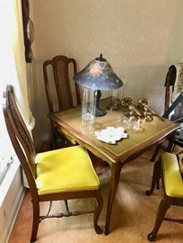Leather Topped Card Table and Four Chairs