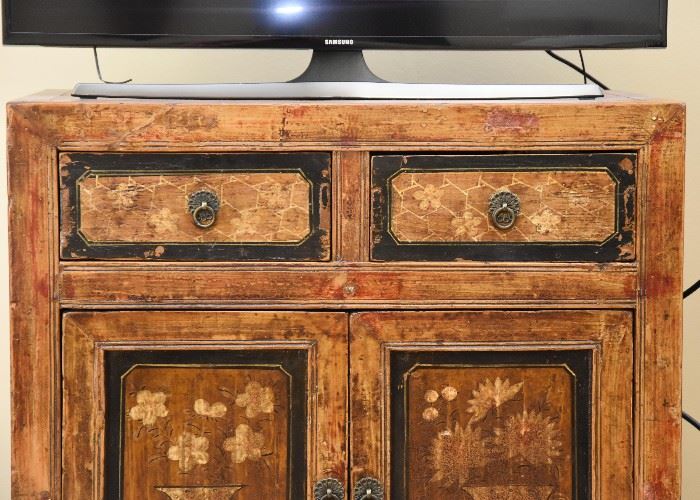 Rustic, Distressed Cabinet with Painted Doors (approx. 27" L x 15" W x 33" H)