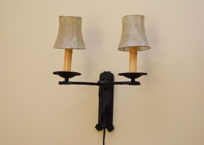 Electric Iron Wall Sconce (Double Candle with Shades)