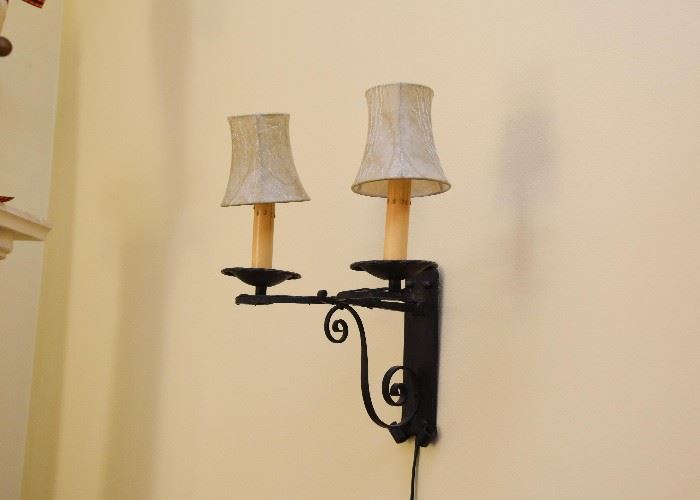 Electric Iron Wall Sconce (Double Candle with Shades)