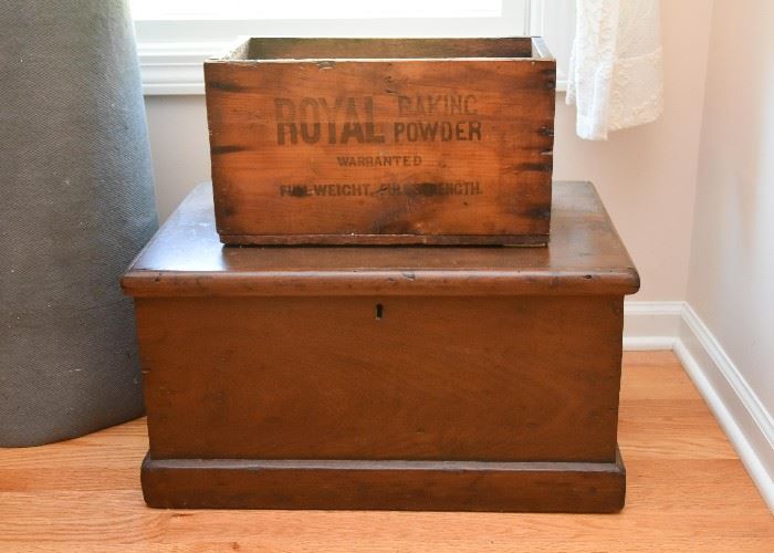Antique Wood Trunk & Wooden Advertising Crate