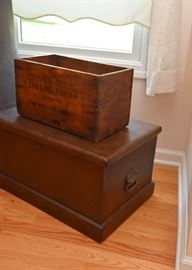 Antique Wood Trunk & Wooden Advertising Crate