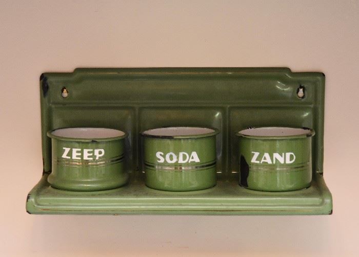 Vintage Green Enamelware Dutch Laundry Set / Utility Canisters