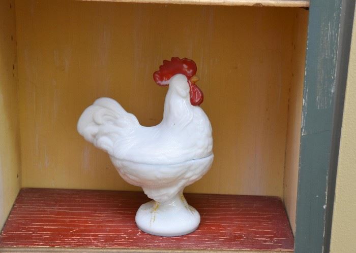 Milk Glass Rooster Container
