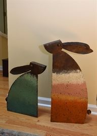 Metal Rabbit Sculptures / Garden Art