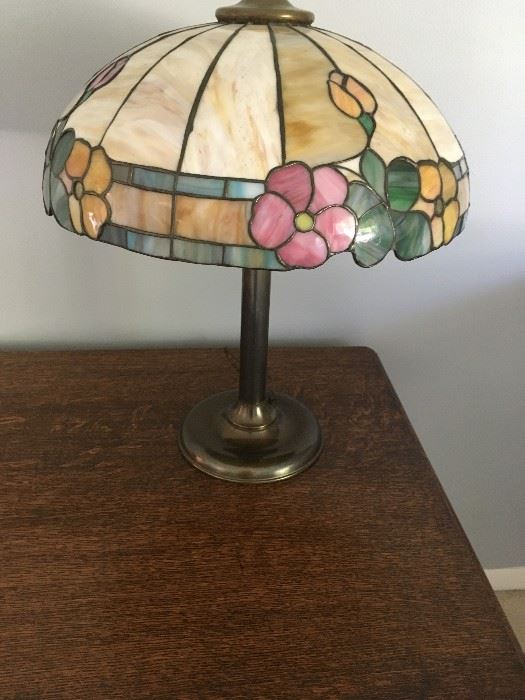 a close-up photo of the tiffany-style lamp