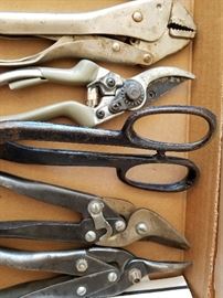 scissors, tin snips, and pliers