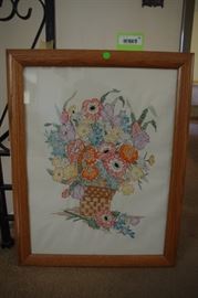 framed floral cross stitch art