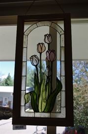 hanging floral stained glass panel