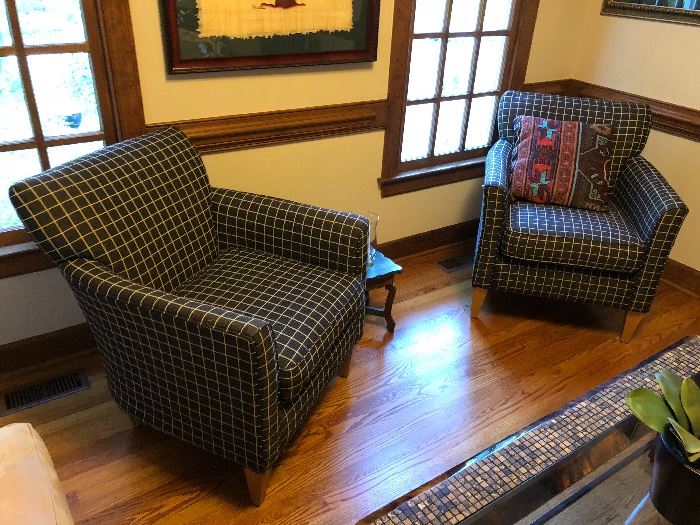Matching Black and Tan Rowe furniture armchairs. 