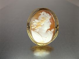 Larger Gold Plated Sterling Silver Carved Shell Cameo Brooch
