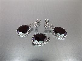 Sterling Silver&nbsp;Danecraft&nbsp;Red Garnet Earring Pendant Set
