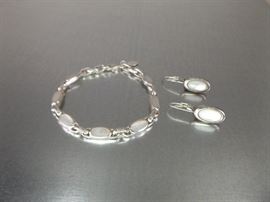 Sterling Silver and Mother of Pearl Bracelet and Earring Set
